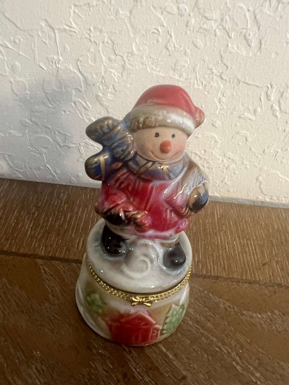 Holiday Snowman Trinket Box - Red Christmas Figurine